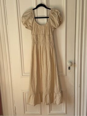 Women’s Sim and Sam Natural Milkmaid Linen Blend Lined Midi Dress Size Small